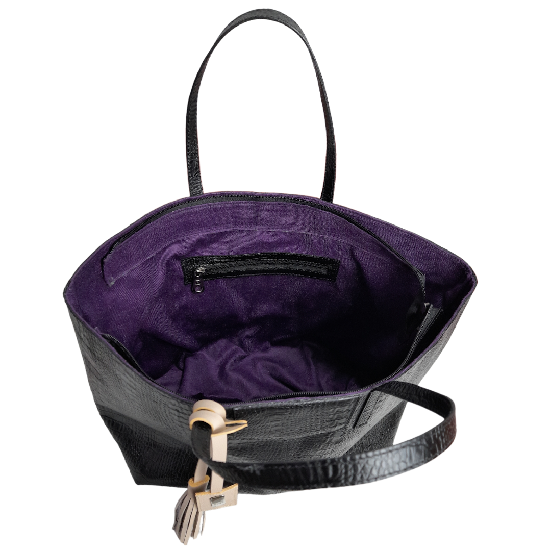 Bolso en cuero mujer reptil negro interior