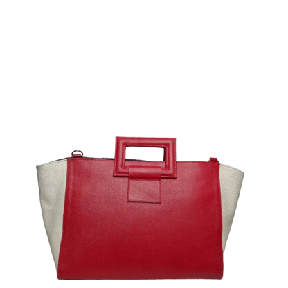 Bolso en cuero para mujer color rojo con jaguar miel con negro