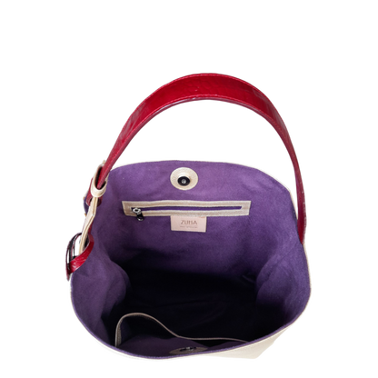 Bolso en cuero para mujer en color oro y cebra