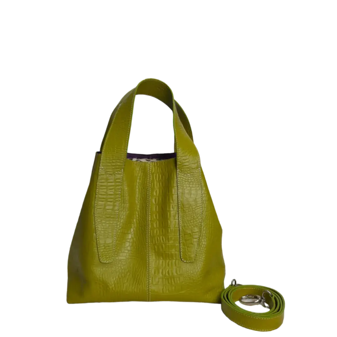 Bolso en cuero para mujer Andrea reptil verde limon