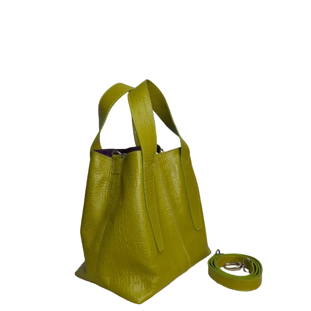 Bolso en cuero para mujer Andrea reptil verde limon