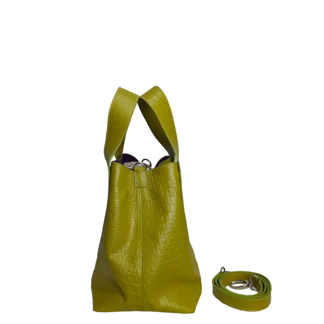 Bolso en cuero para mujer Andrea reptil verde limon