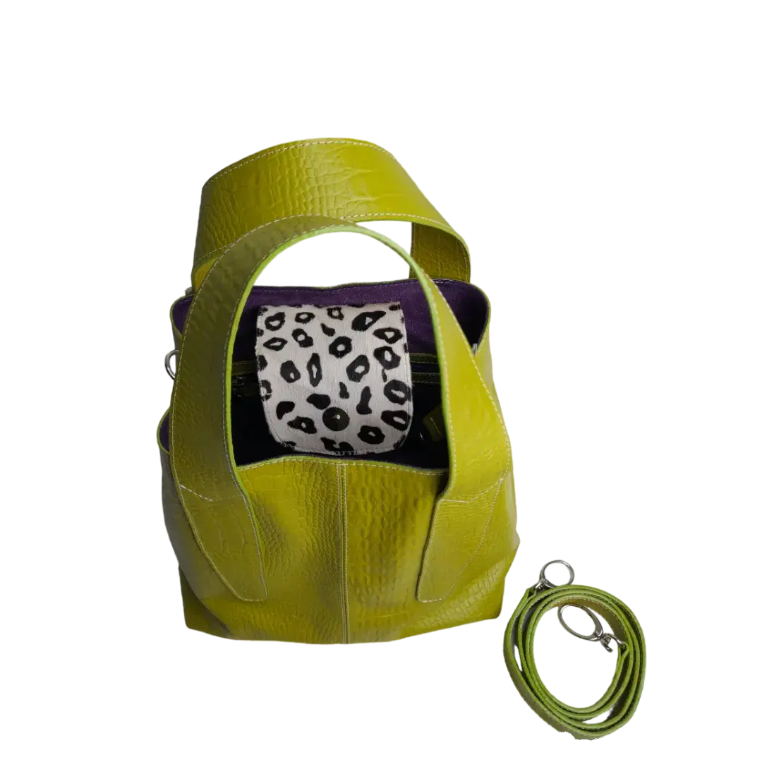 Bolso en cuero para mujer Andrea reptil verde limon