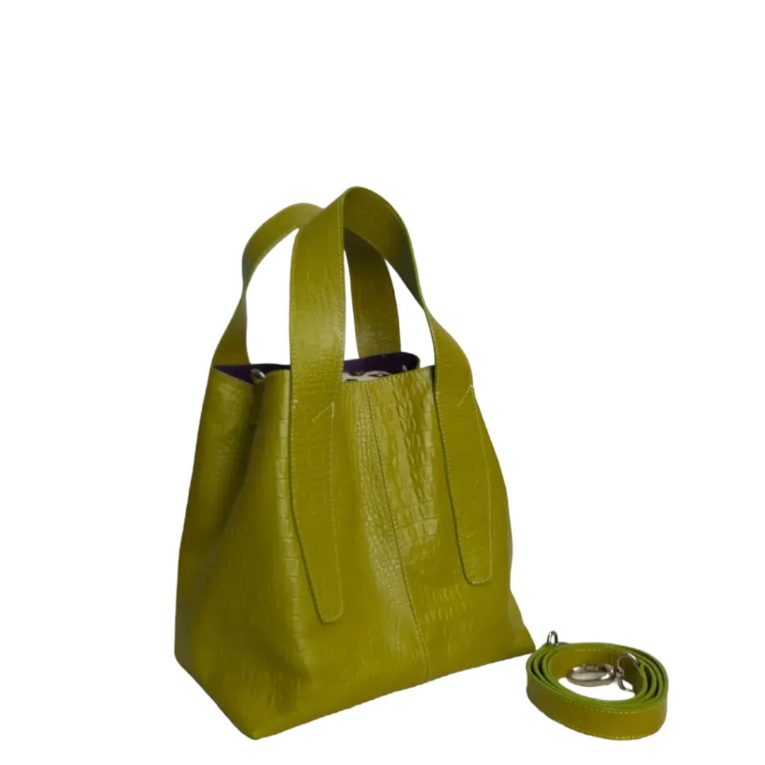 Bolso en cuero para mujer Andrea reptil verde limon