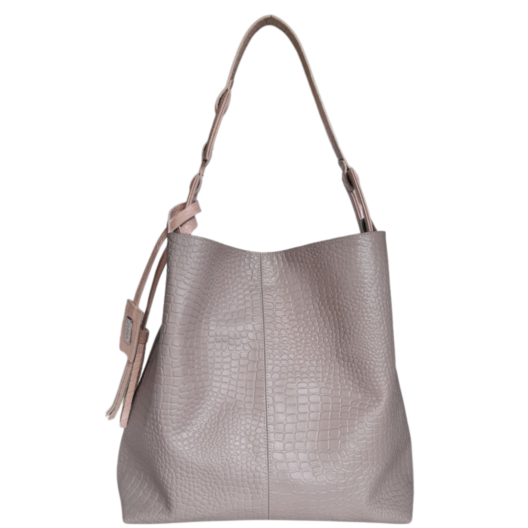 Bolso en cuero para mujer reptil taupe