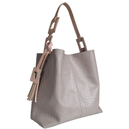 Bolso en cuero para mujer reptil taupe