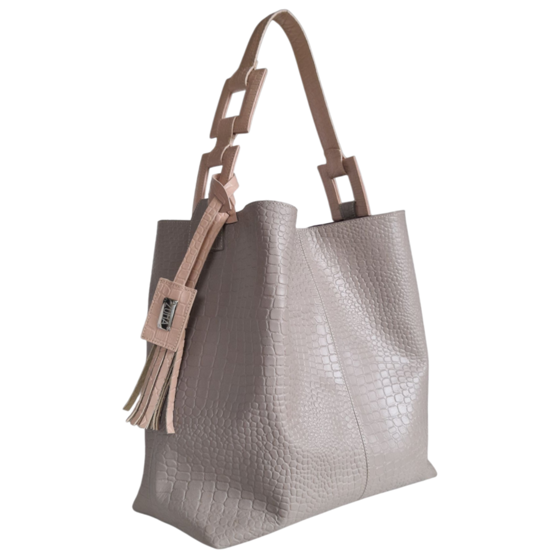 Bolso en cuero para mujer reptil taupe