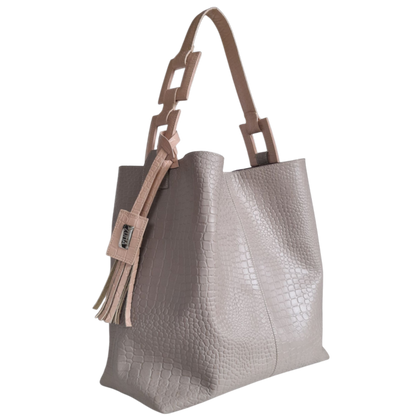 Bolso en cuero para mujer reptil taupe