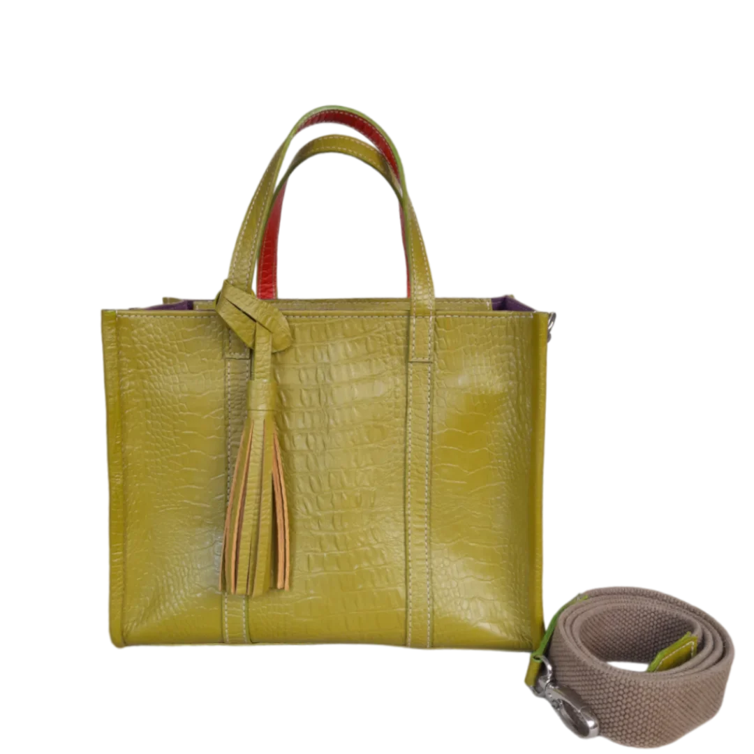 Bolso en cuero para mujer Greta reptil verde limon