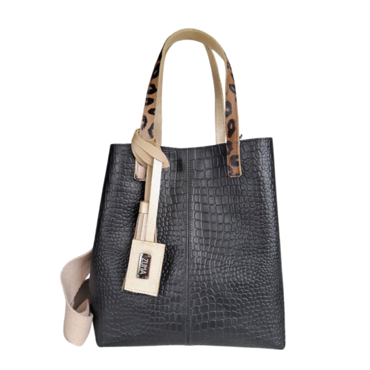 Bolso en  cuero para mujer Giulia Reptil negro