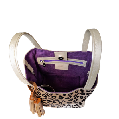 Bolso cuero mujer oro con piel al pelo