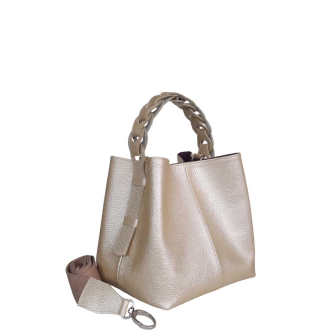 Bolso en cuero para mujer color oro